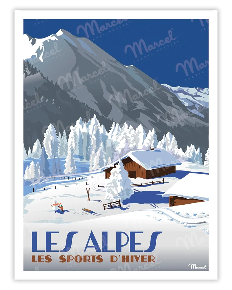 Affiche LES ALPES "Chalets d'altitude"