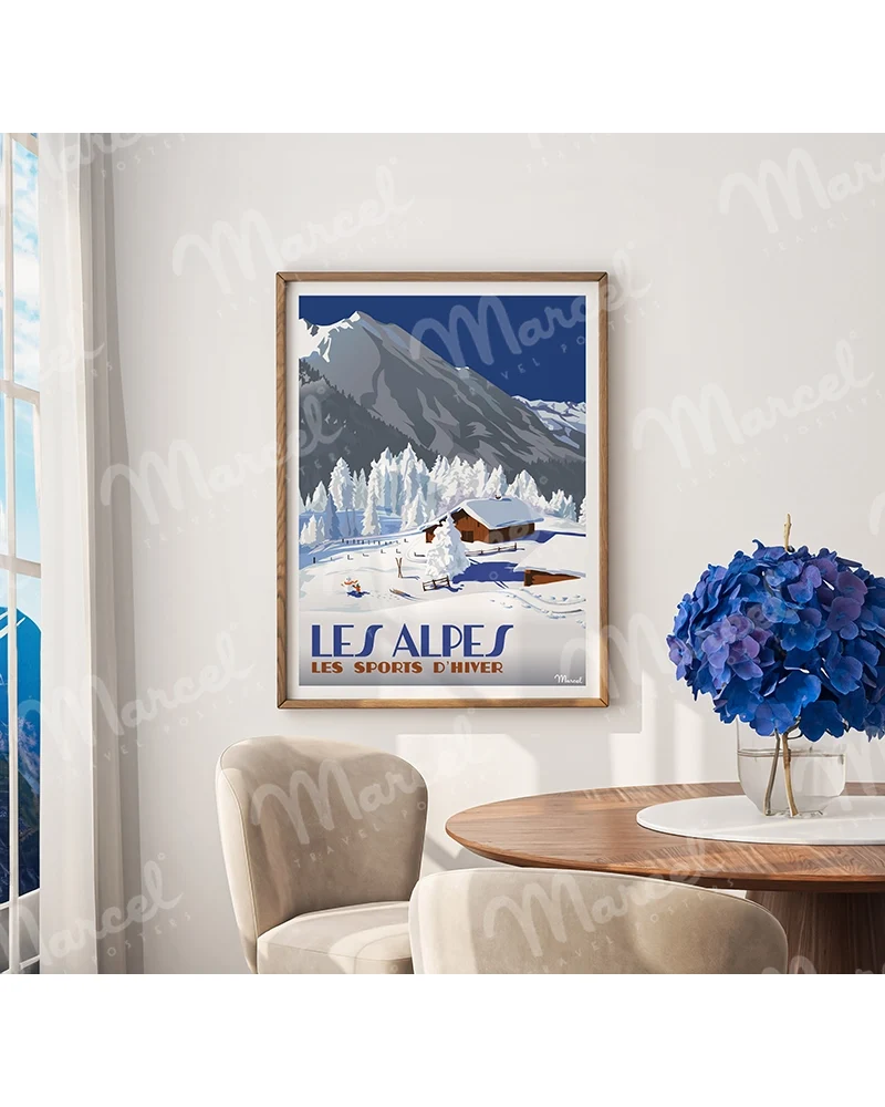 Affiche LES ALPES "Chalets d'altitude"