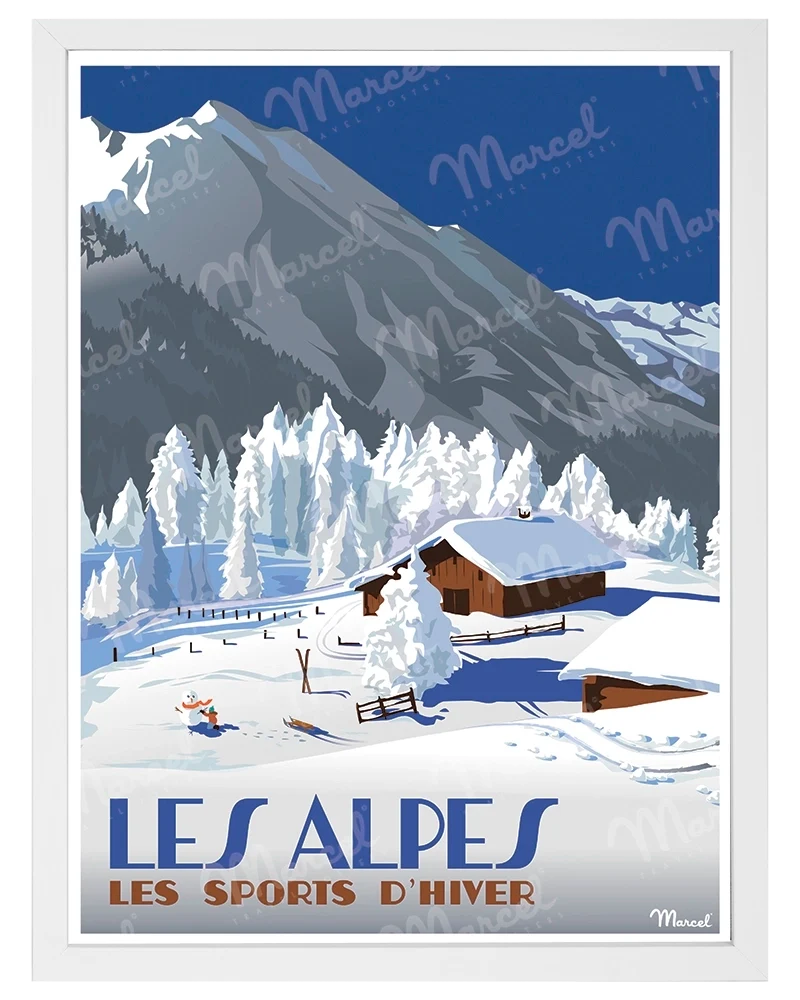Affiche LES ALPES "Chalets d'altitude"