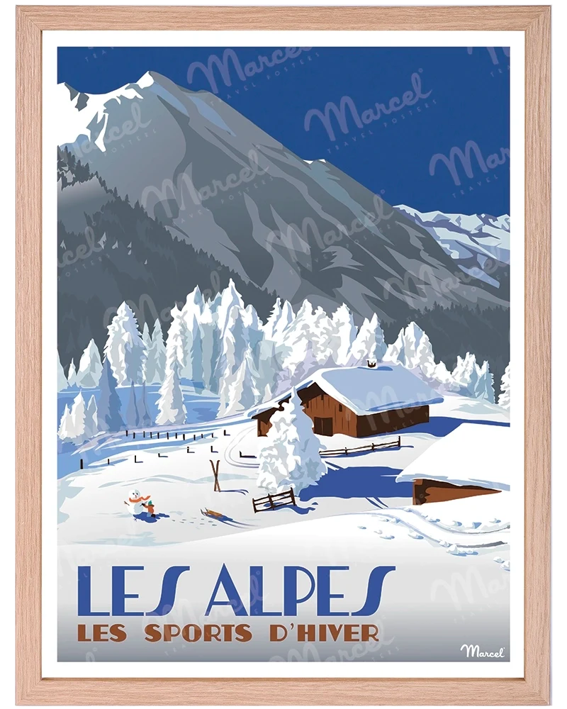 Affiche LES ALPES "Chalets d'altitude"