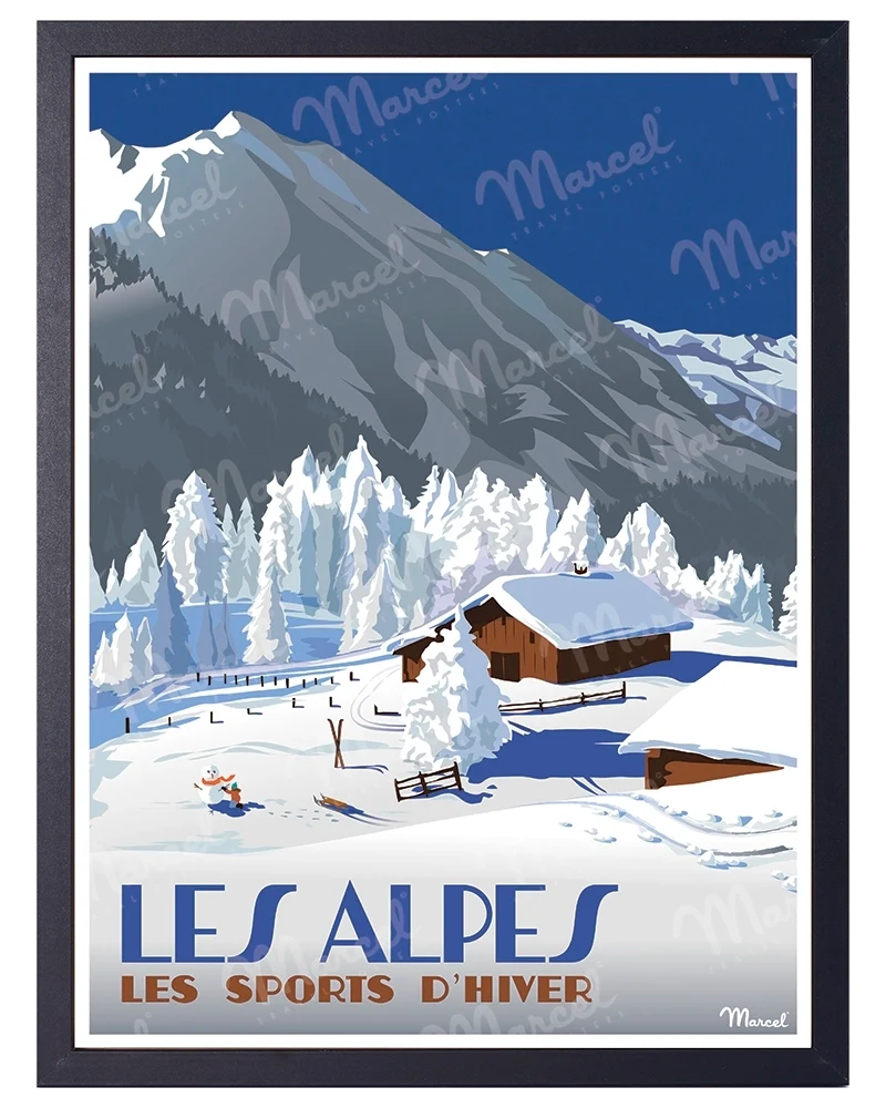 Affiche LES ALPES "Chalets d'altitude"