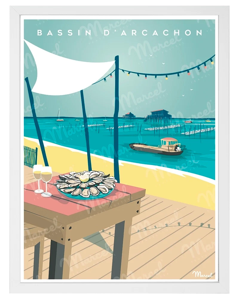 Affiche BASSIN D'ARCACHON "Huîtres et Cabanes"