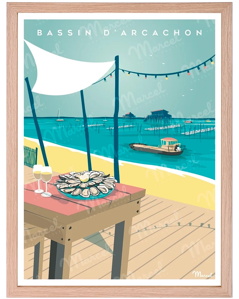 Affiche BASSIN D'ARCACHON "Huîtres et Cabanes"