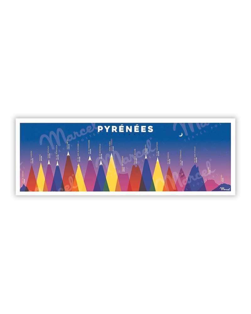 Affiche LES PYRENEES "Les Sommets"