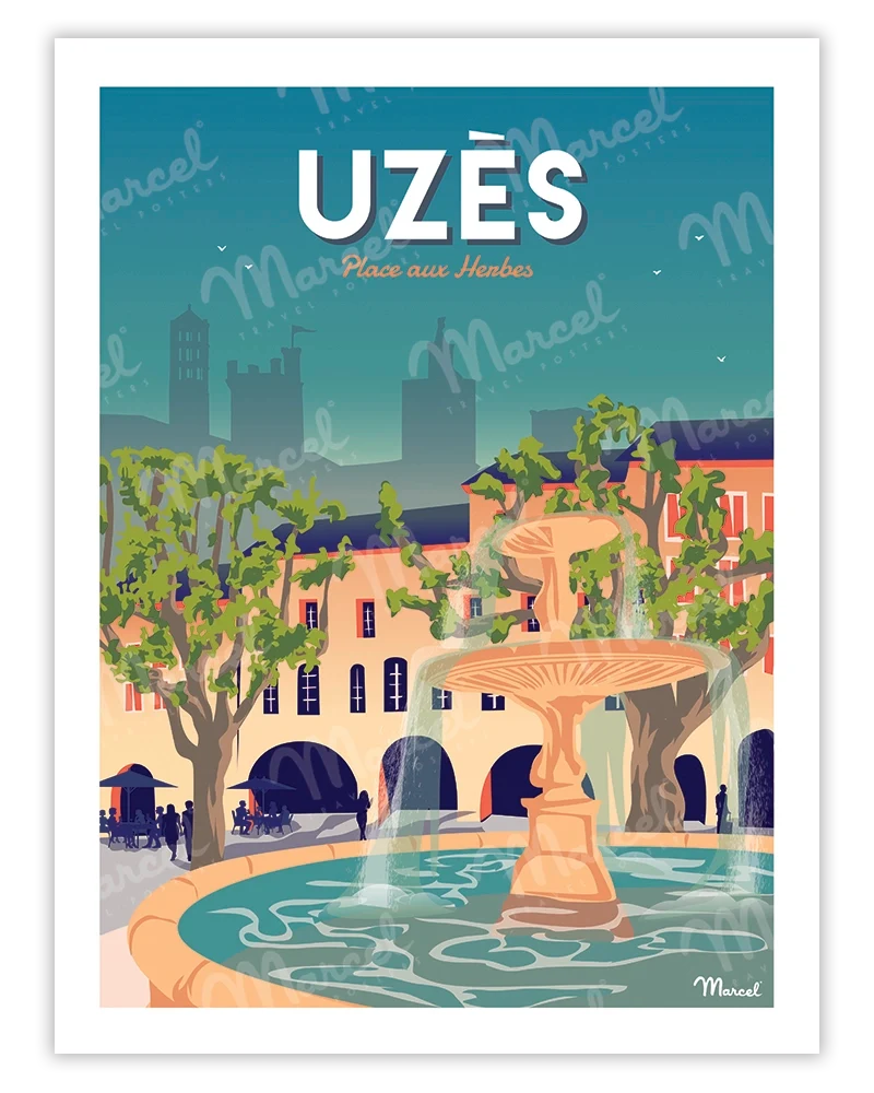 Affiche UZÈS "Place aux Herbes"