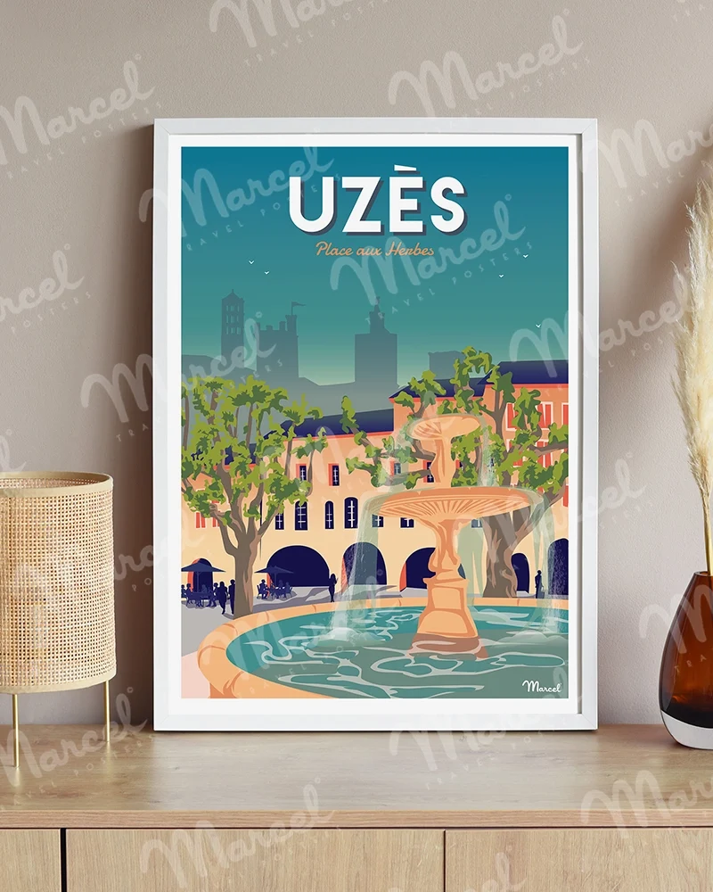 Affiche UZÈS "Place aux Herbes"