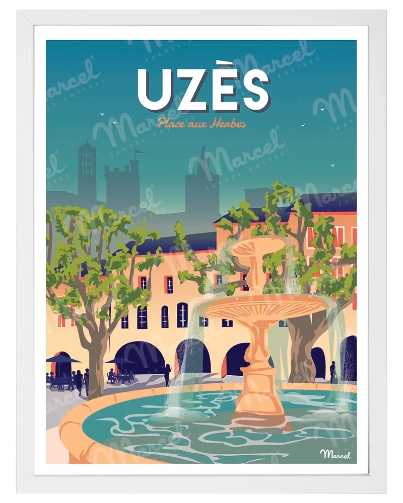 Affiche UZÈS "Place aux Herbes"