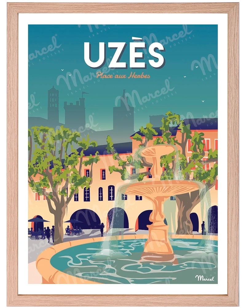 Affiche UZÈS "Place aux Herbes"