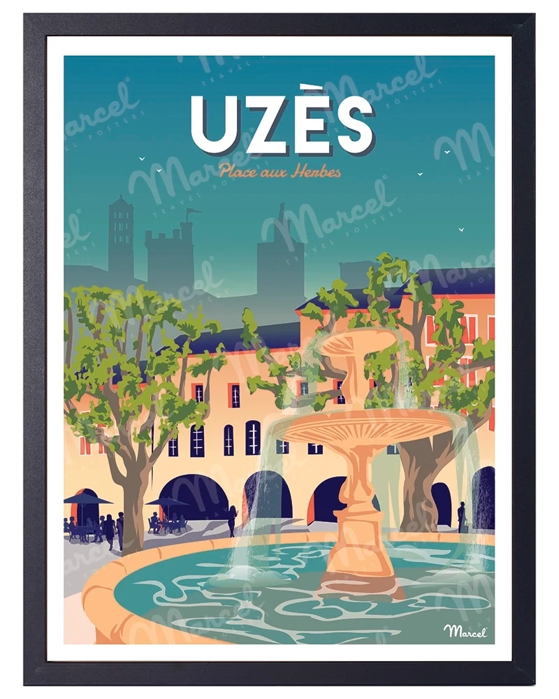 Affiche UZÈS "Place aux Herbes"