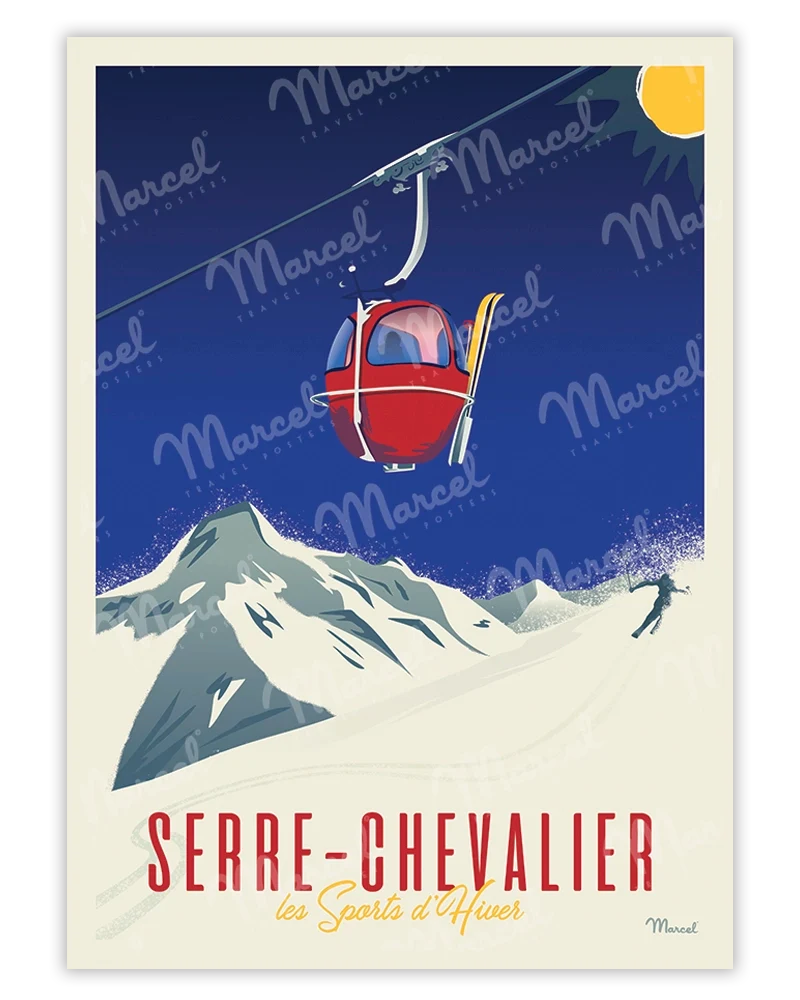 Affiche SERRE CHEVALIER "Télécabine rouge"