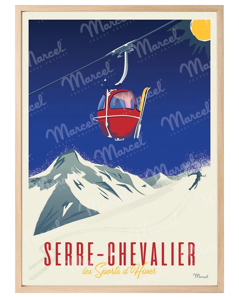 Affiche SERRE CHEVALIER "Télécabine rouge"