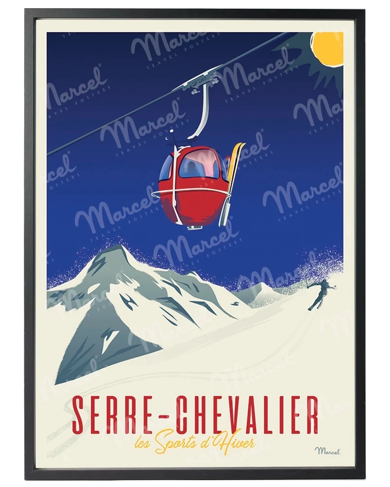 Affiche SERRE CHEVALIER "Télécabine rouge"