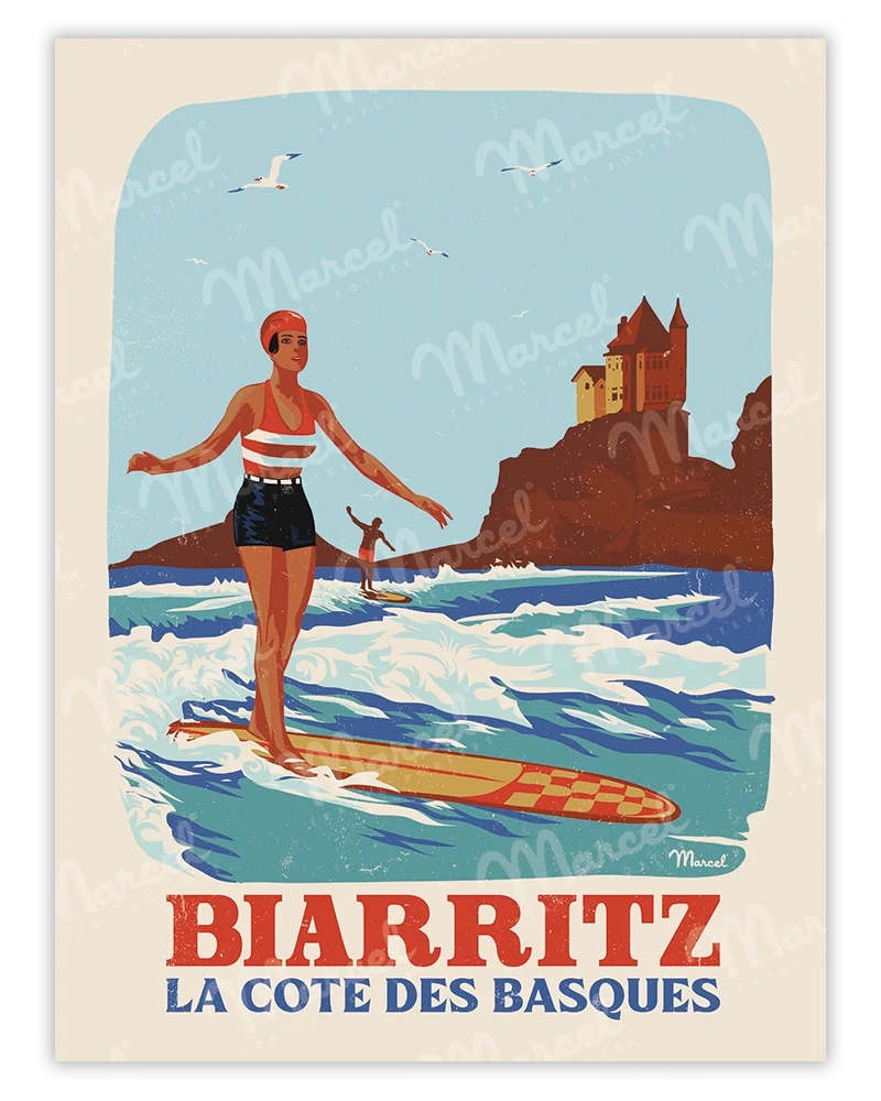 Affiche BIARRITZ "Rétro Surf"