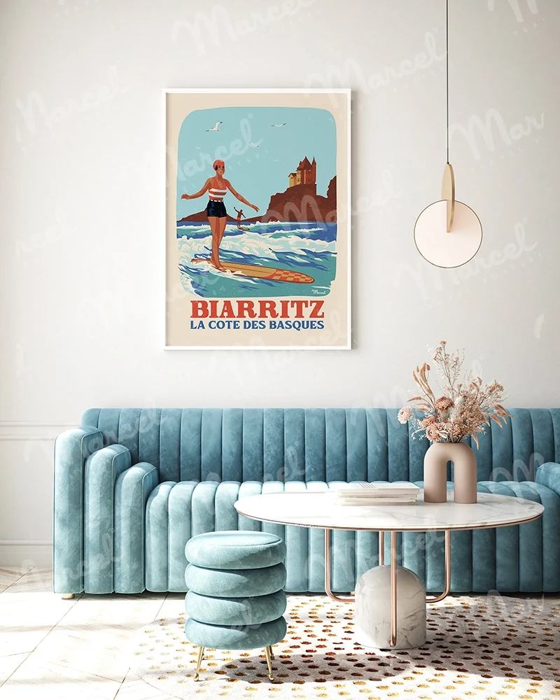 Affiche BIARRITZ "Rétro Surf"