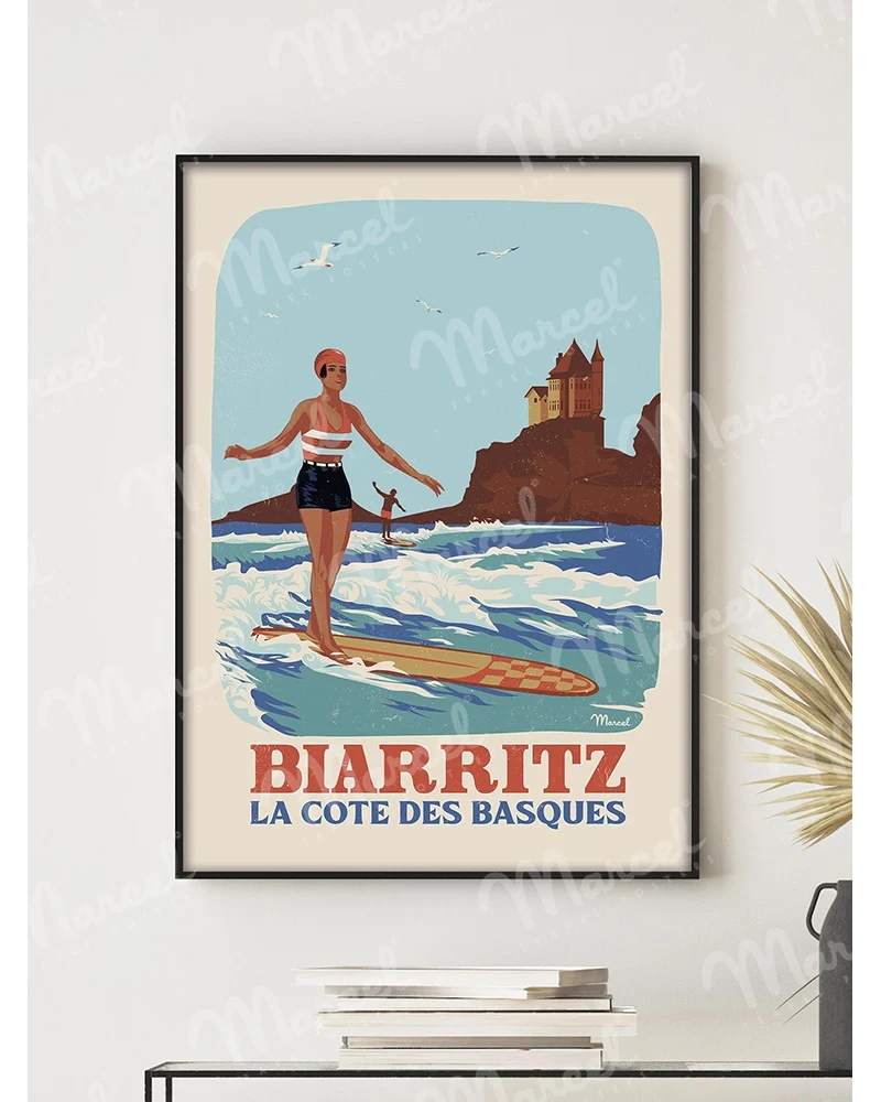 Affiche BIARRITZ "Rétro Surf"