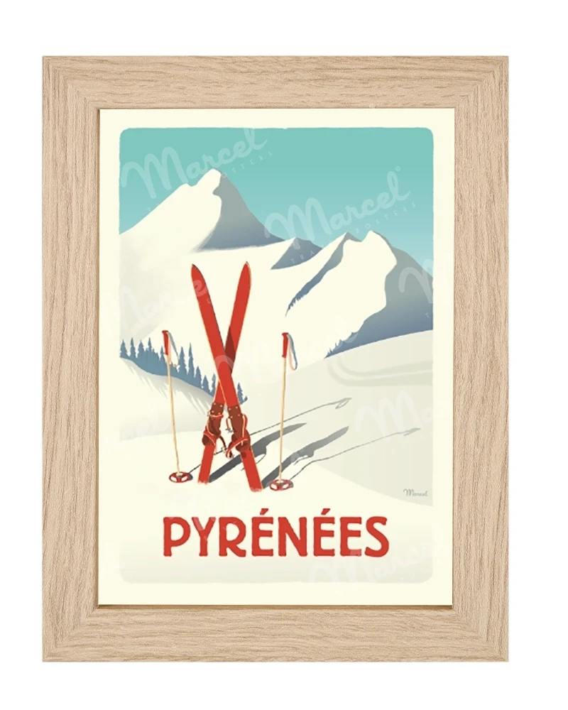 Carte Postale PYRÉNÉES ''Les Skis Rouges''