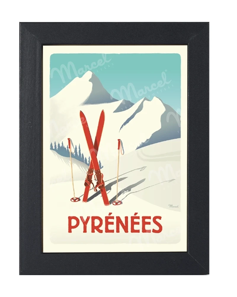 Carte Postale PYRÉNÉES ''Les Skis Rouges''