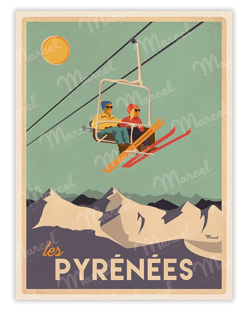 Affiche PYRÉNÉES "Le Télésiège"