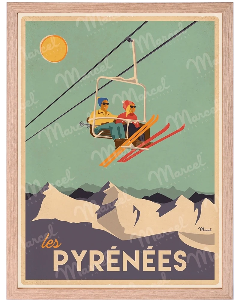 Affiche PYRÉNÉES "Le Télésiège"