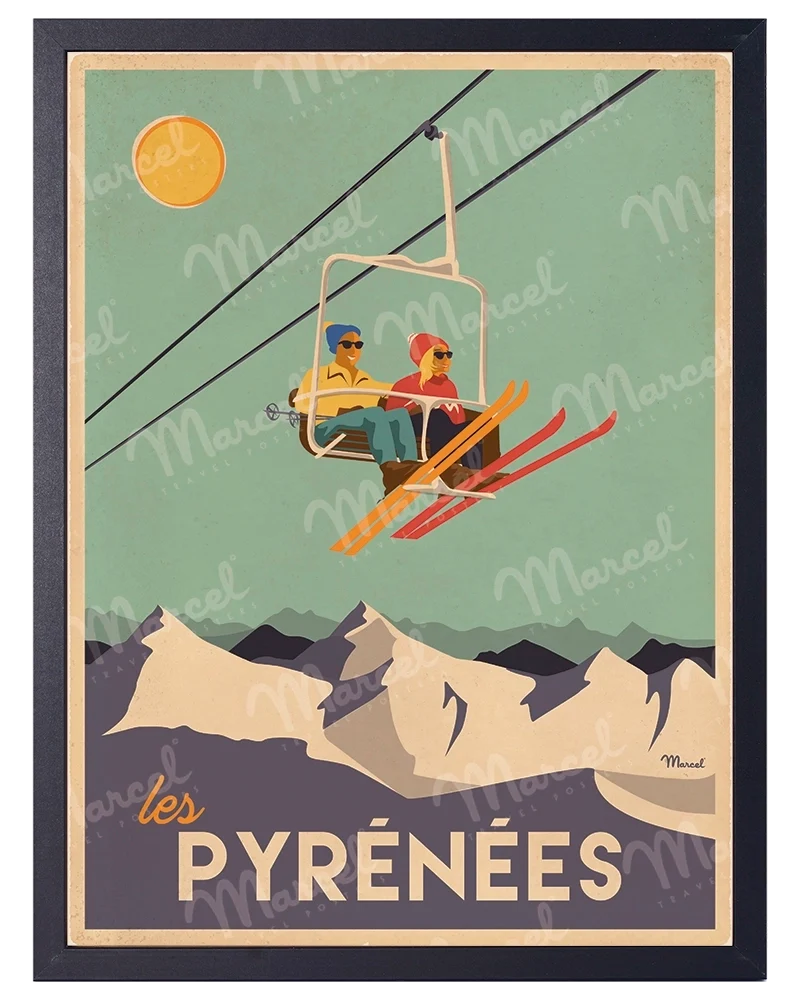 Affiche PYRÉNÉES "Le Télésiège"