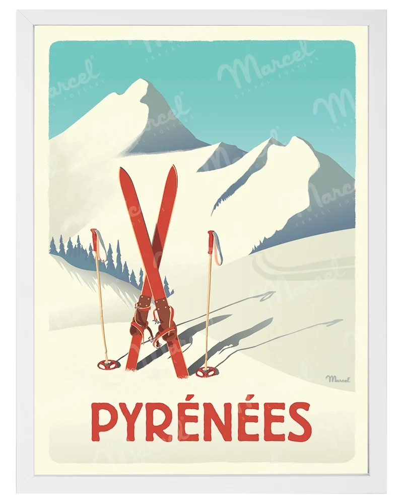 Affiche PYRÉNÉES "Les Skis Rouges"