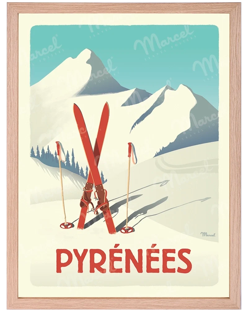 Affiche PYRÉNÉES "Les Skis Rouges"