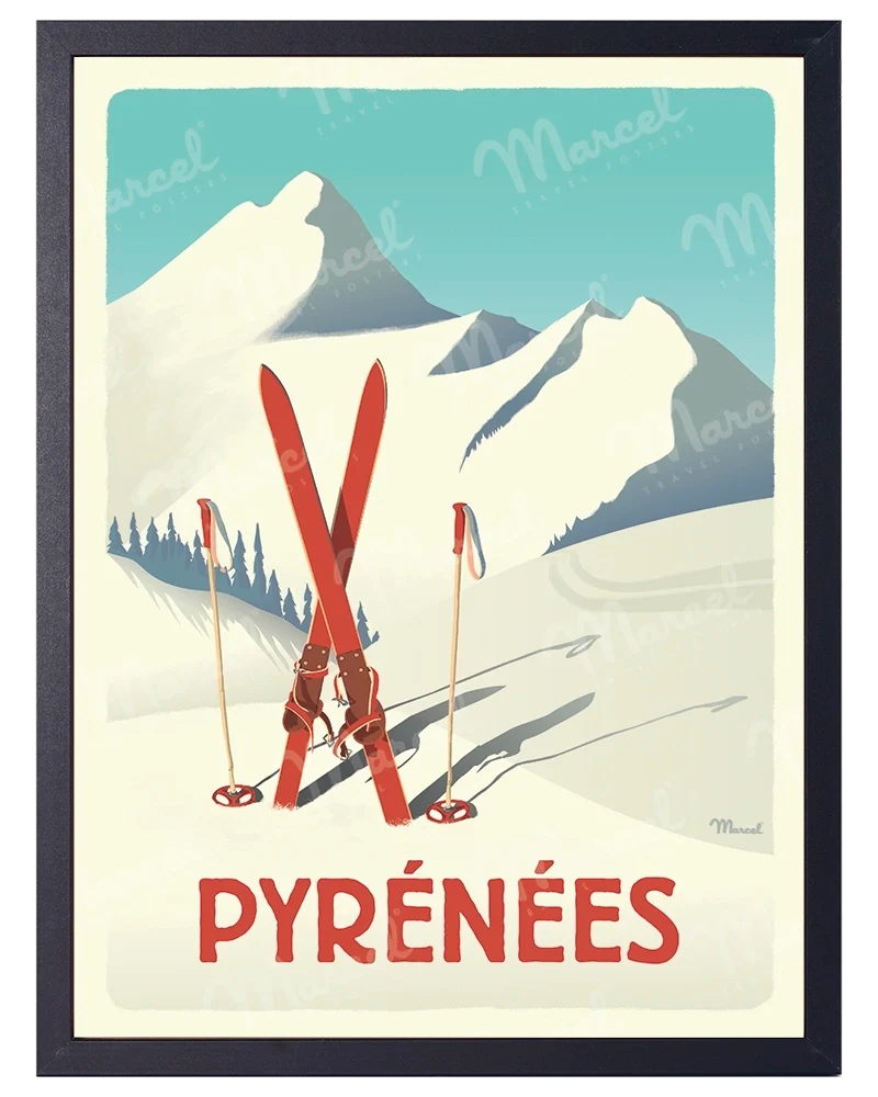 Affiche PYRÉNÉES "Les Skis Rouges"