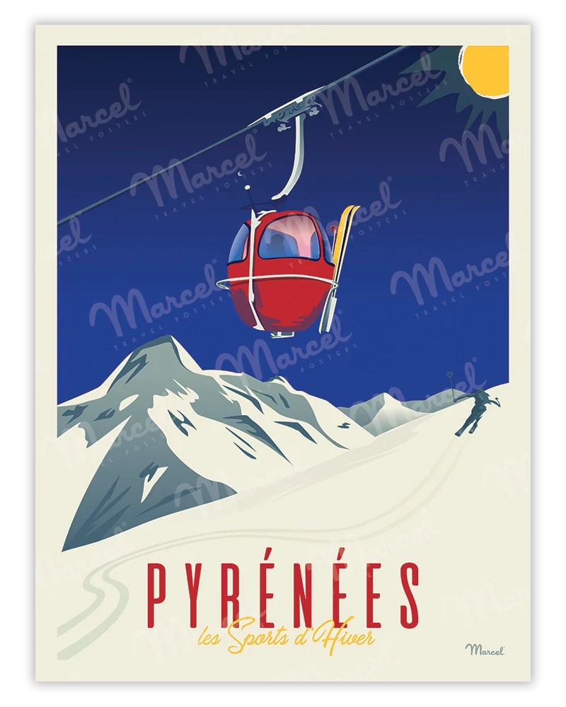 Affiche PYRÉNÉES "La Télécabine"