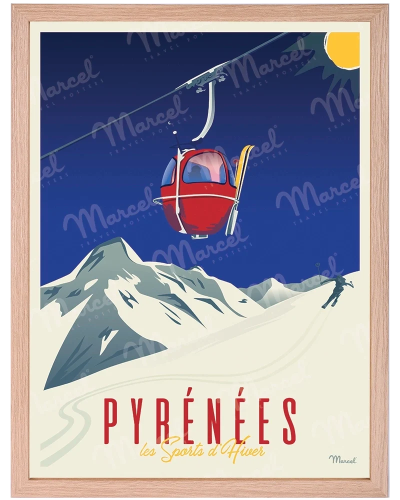 Affiche PYRÉNÉES "La Télécabine"