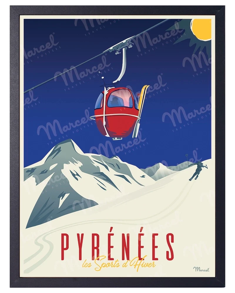 Affiche PYRÉNÉES "La Télécabine"