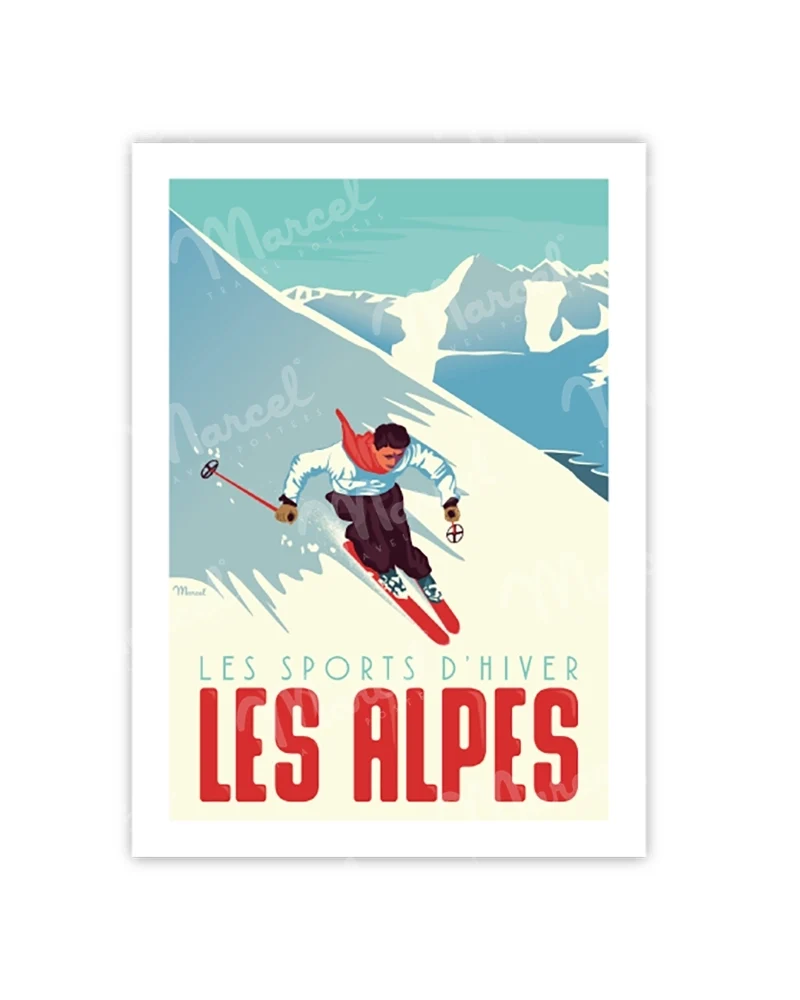 Carte Postale LES ALPES "Le Skieur"