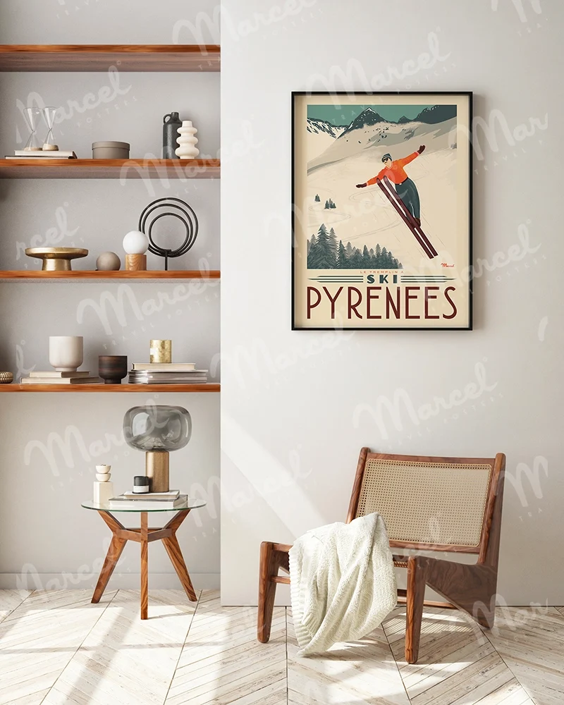 Affiche PYRÉNÉES "Tremplin à ski"