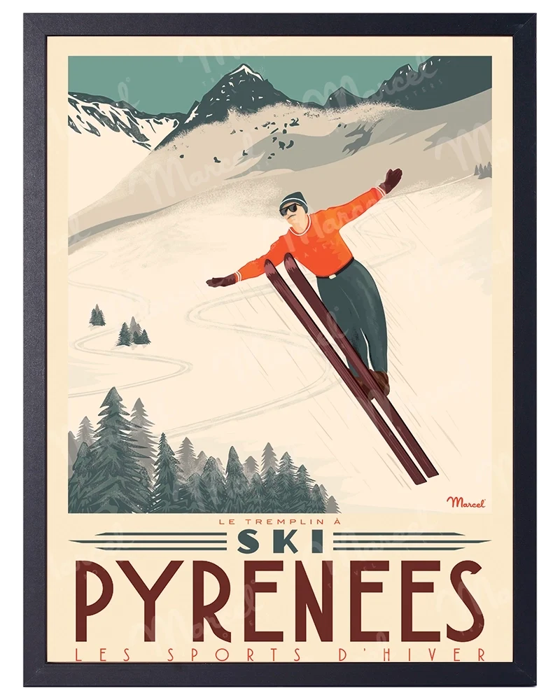 Affiche PYRÉNÉES "Tremplin à ski"