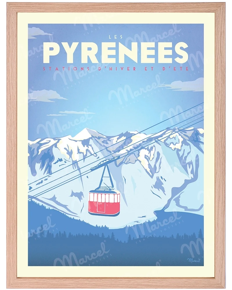 Affiche PYRÉNÉES "Téléphérique"