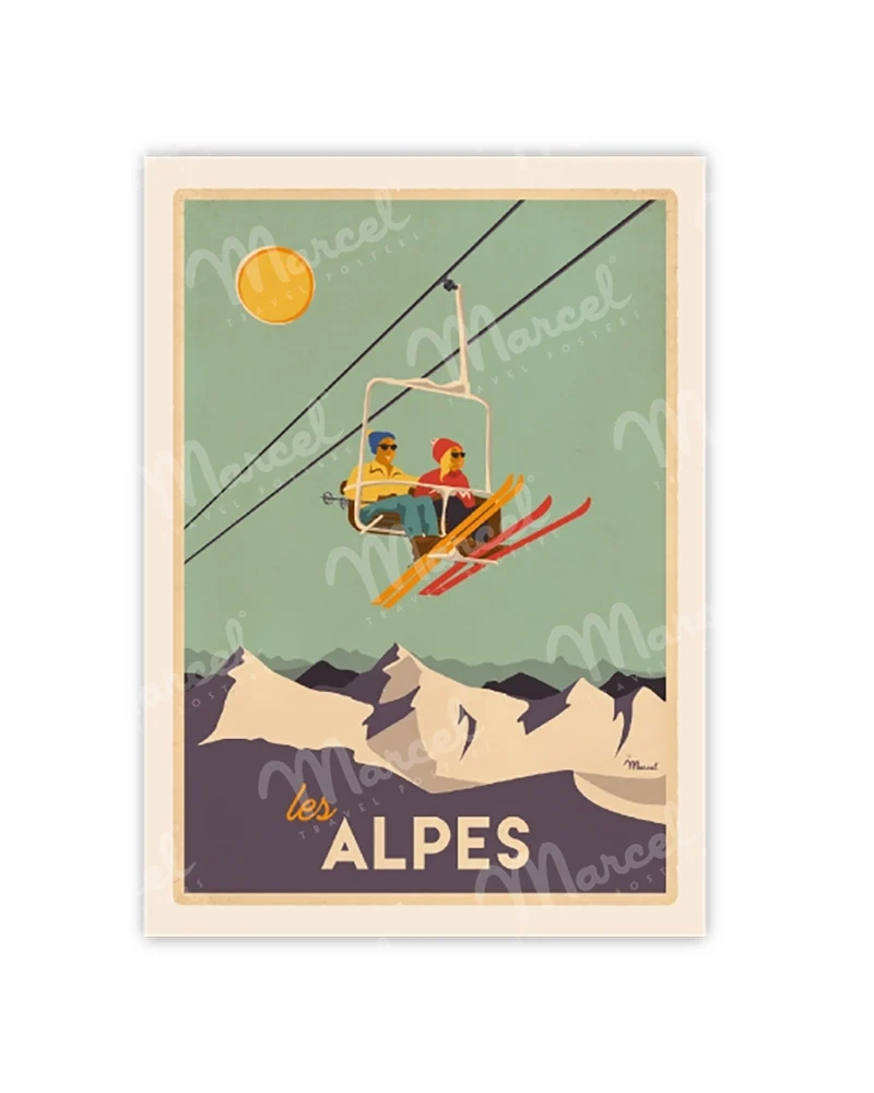 Carte Postale LES ALPES "Le Télésiège"