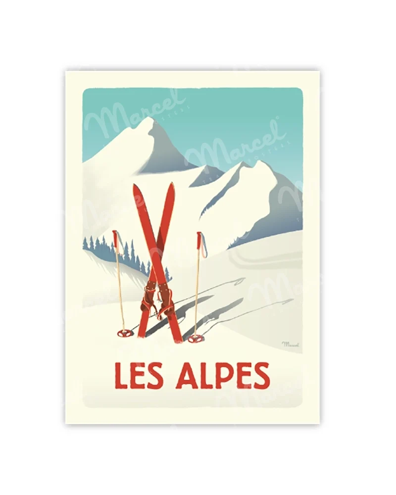 Carte Postale LES ALPES "Skis Rouges"
