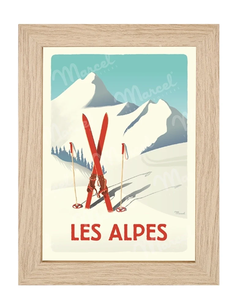 Carte Postale LES ALPES "Skis Rouges"