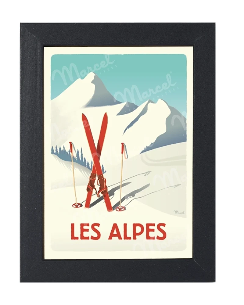 Carte Postale LES ALPES "Skis Rouges"
