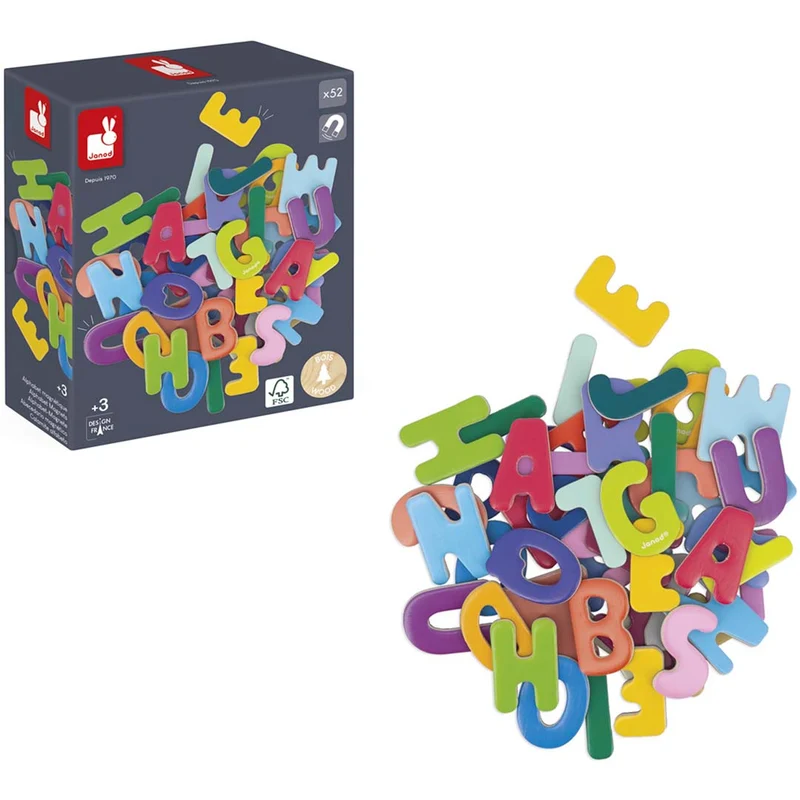 janod lettres magnétiques en bois - 52 pcs