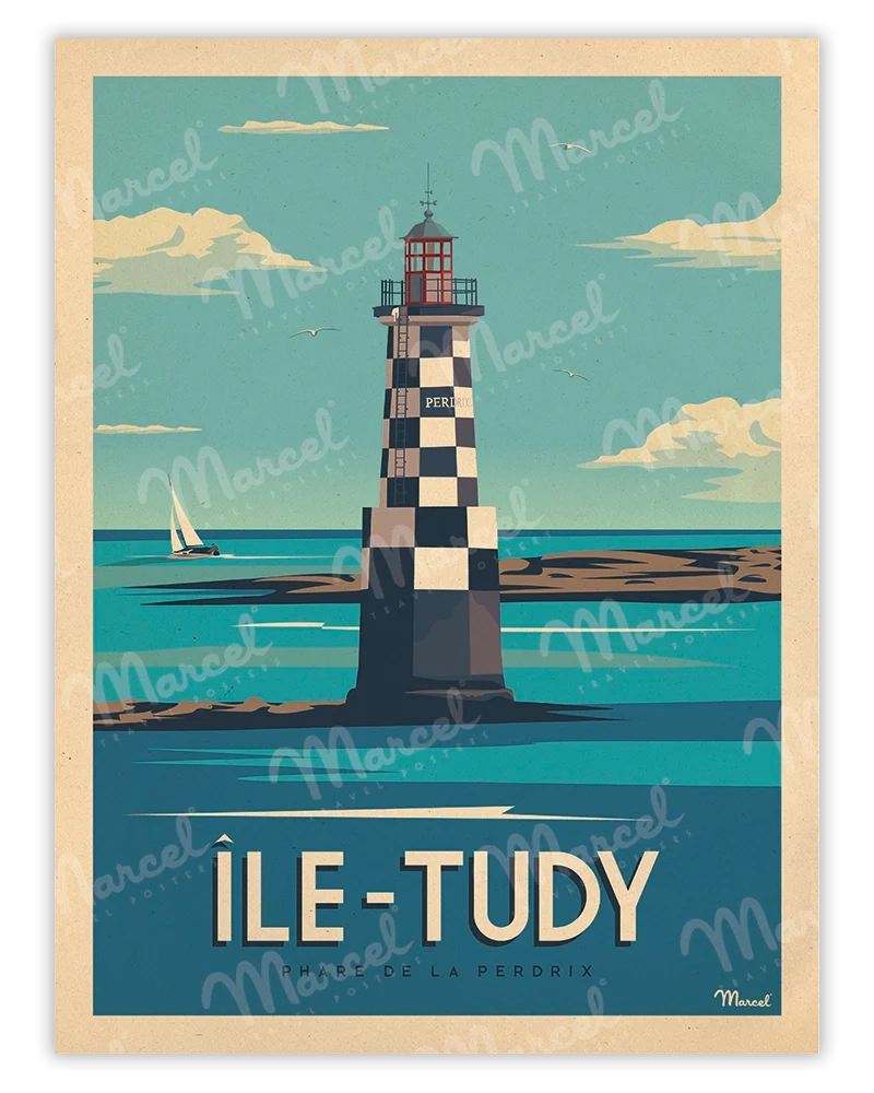 Affiche ÎLE-TUDY "Phare de la Perdrix"