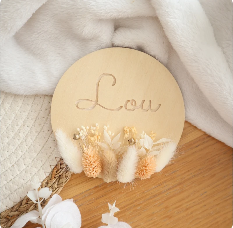 Médaillon prénom fleurs séchées - A personnaliser