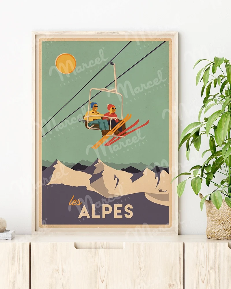 Affiche LES ALPES "Le Télésiège"