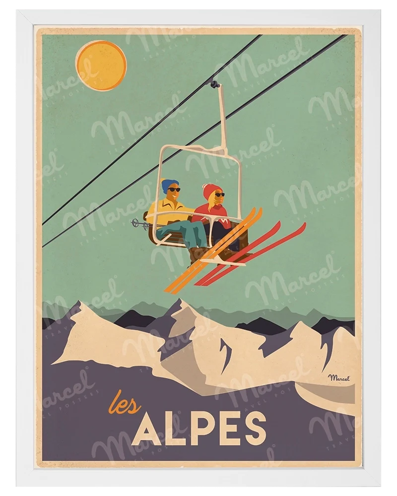 Affiche LES ALPES "Le Télésiège"