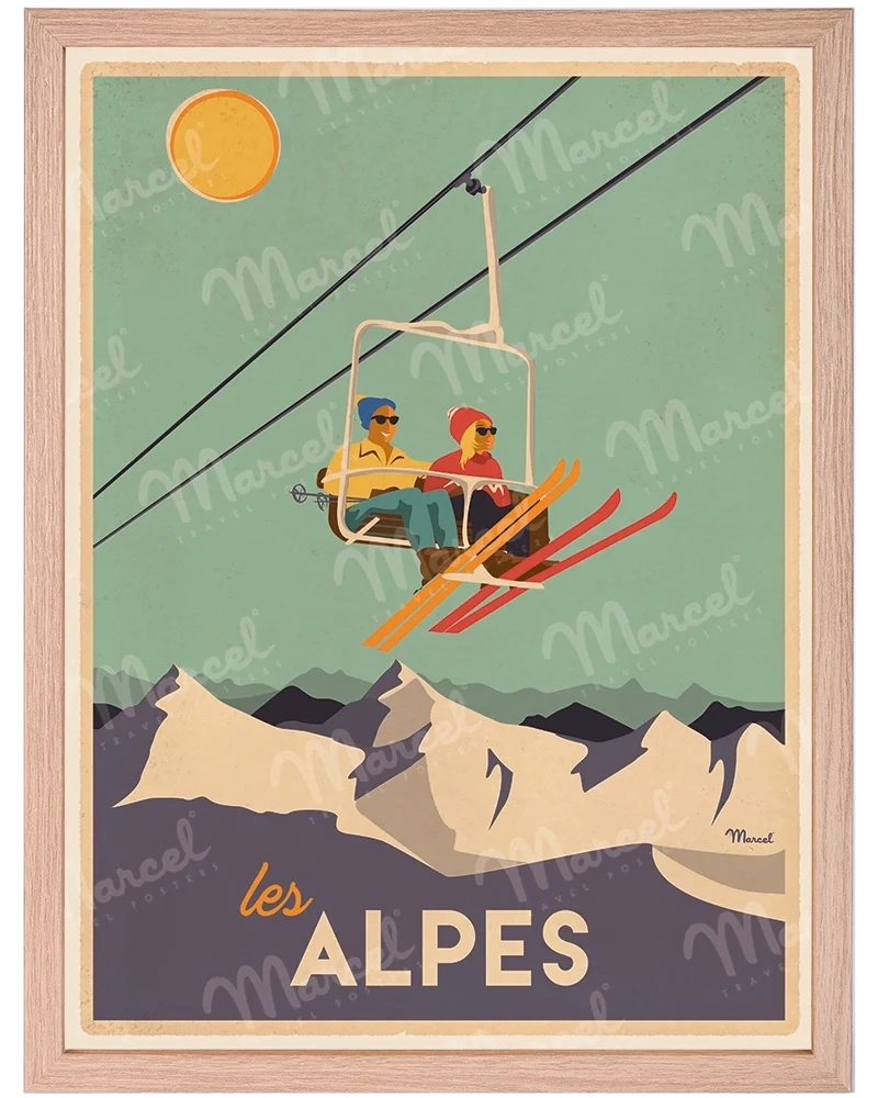 Affiche LES ALPES "Le Télésiège"