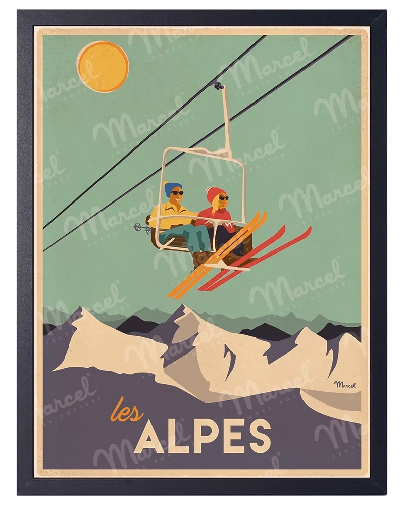 Affiche LES ALPES "Le Télésiège"