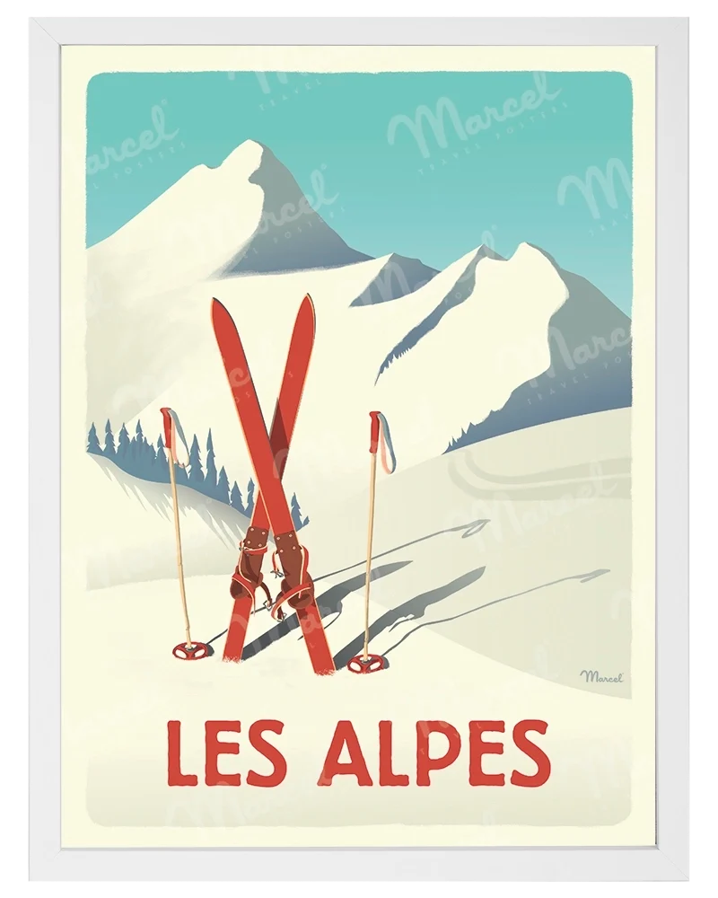 Affiche LES ALPES "Les Skis Rouges"
