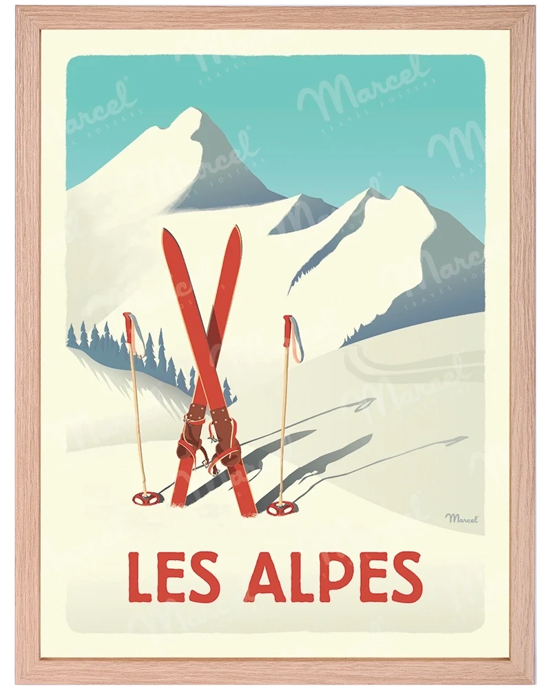 Affiche LES ALPES "Les Skis Rouges"