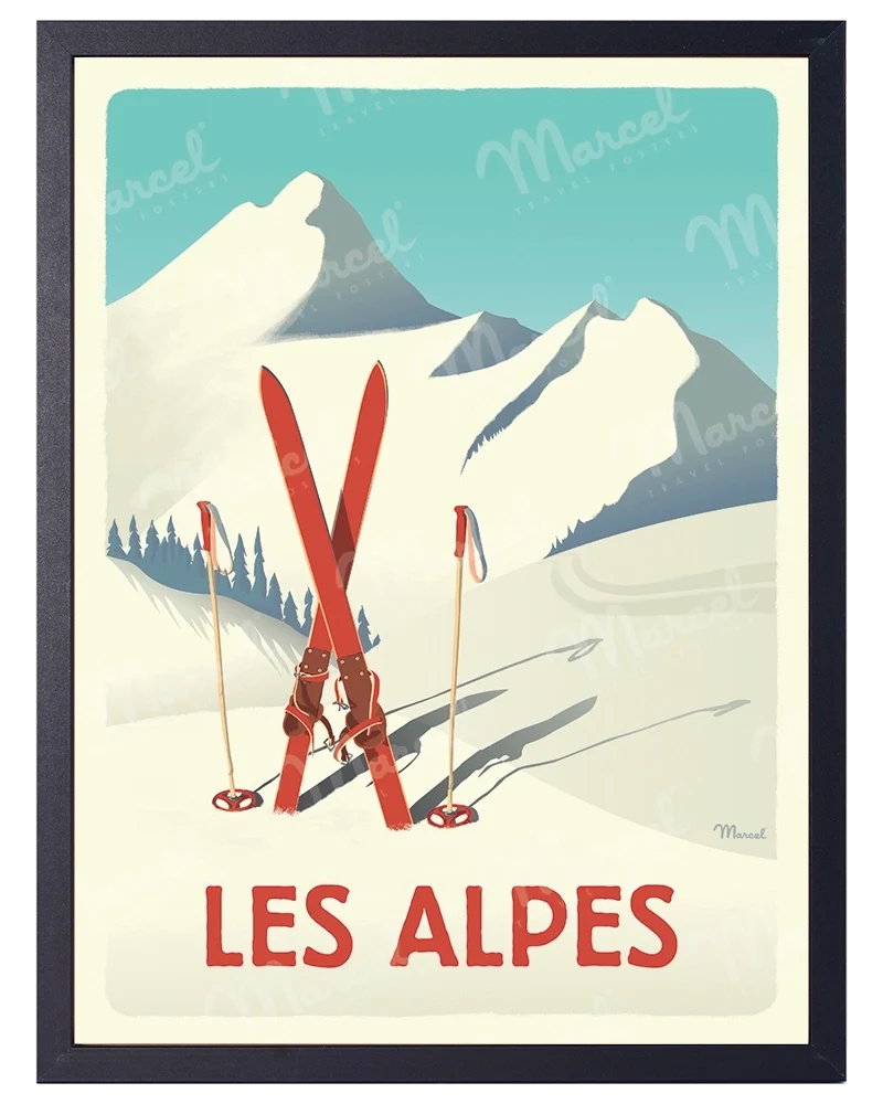 Affiche LES ALPES "Les Skis Rouges"
