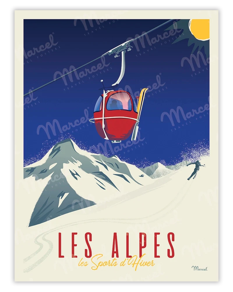 Affiche LES ALPES "La Télécabine"