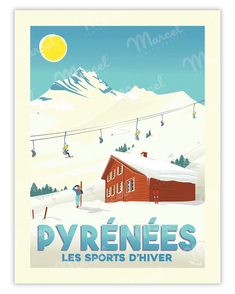 Affiche PYRÉNÉES "Les Sports d'Hiver"